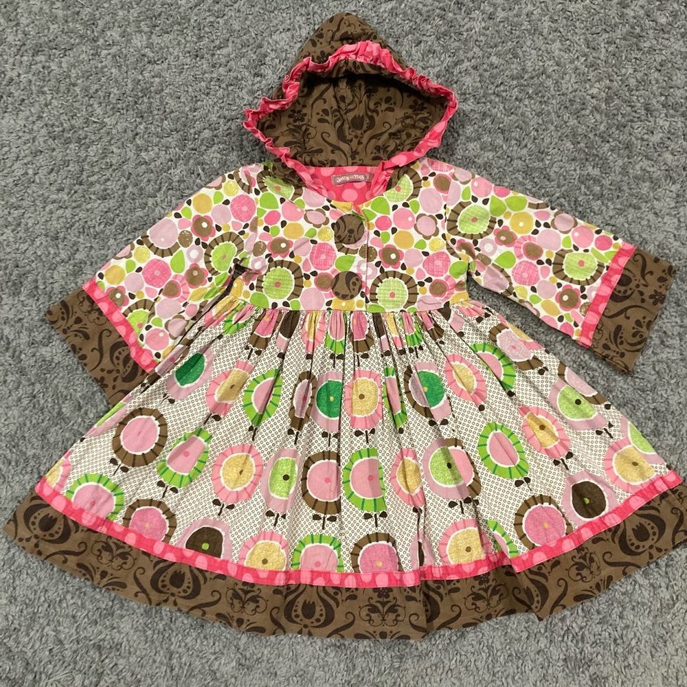 Jelly The Pug Pink and Brown Floral Kids Dress
